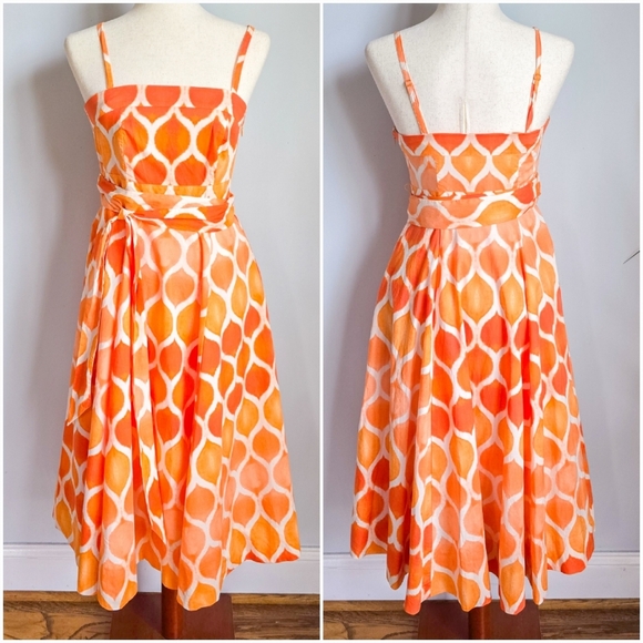 Anthropologie, New, Maeve Freya Coral Poplin Fit & Flare Midi Sun Dress, Size 6 - Picture 2 of 15